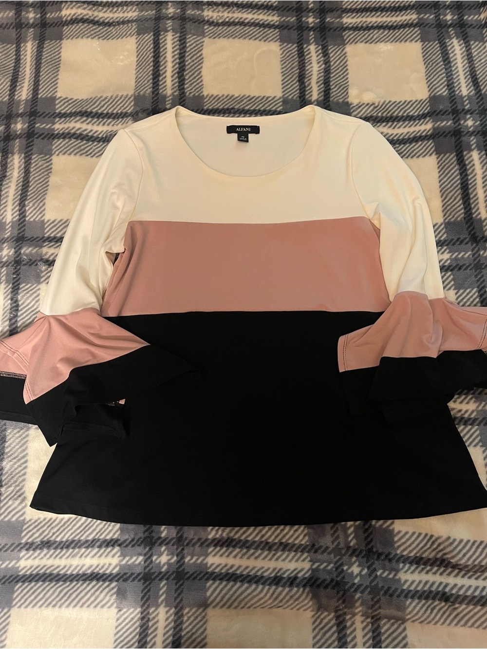 Alfani Cream, Blush & Black Colorblock Scoop Neck Long Sleeve Top